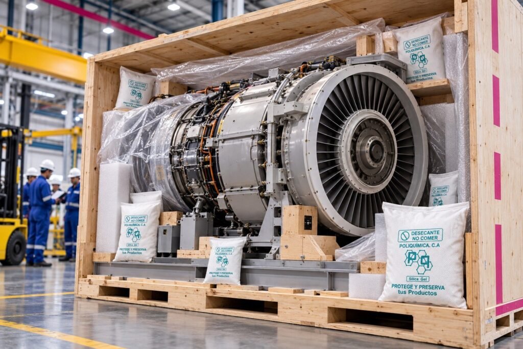 Desecantes Poliquímica a medida protegiendo una turbina industrial para exportación