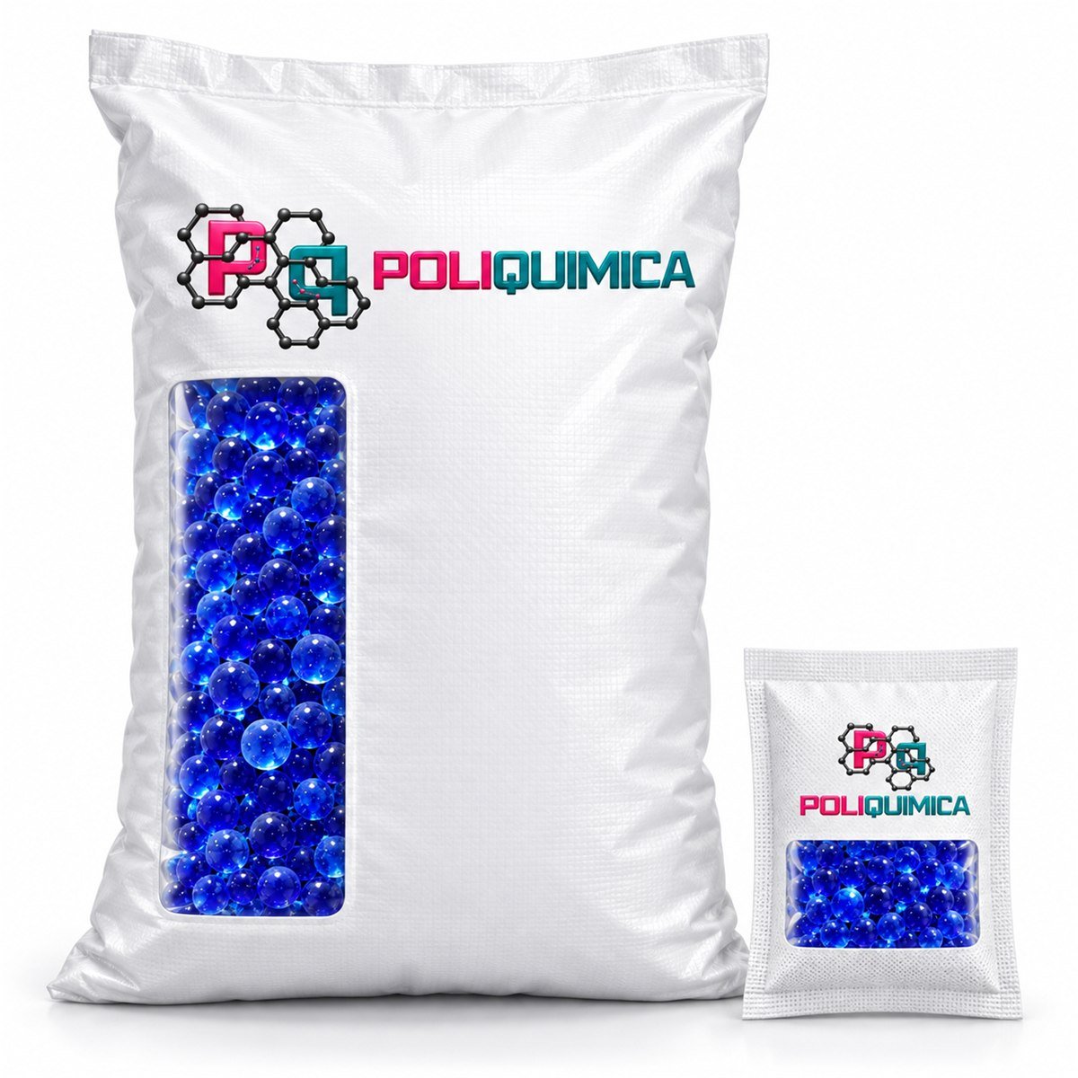 Sílica gel azul indicadora Poliquímica en presentaciones de bulto y sobre